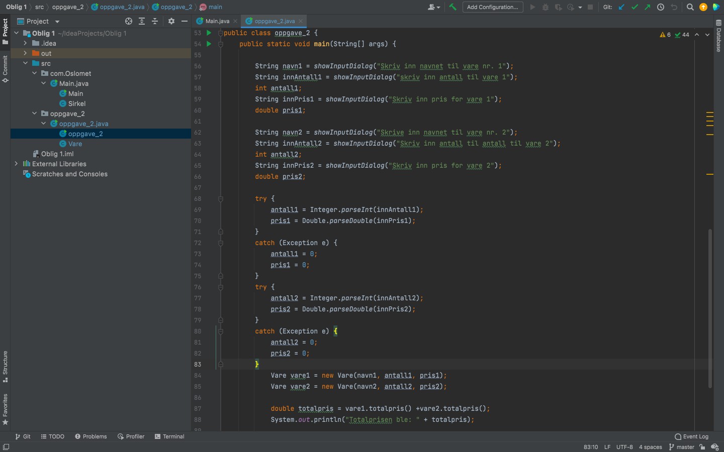 Picture of oblig1 program